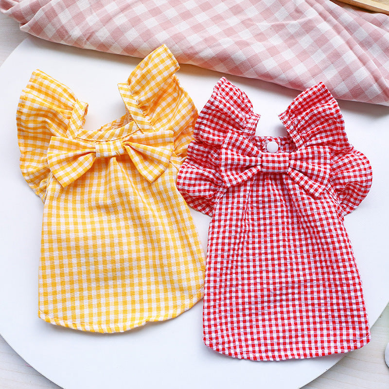 Sweet Beach Red Yellow Plaid Clothes for Puppy