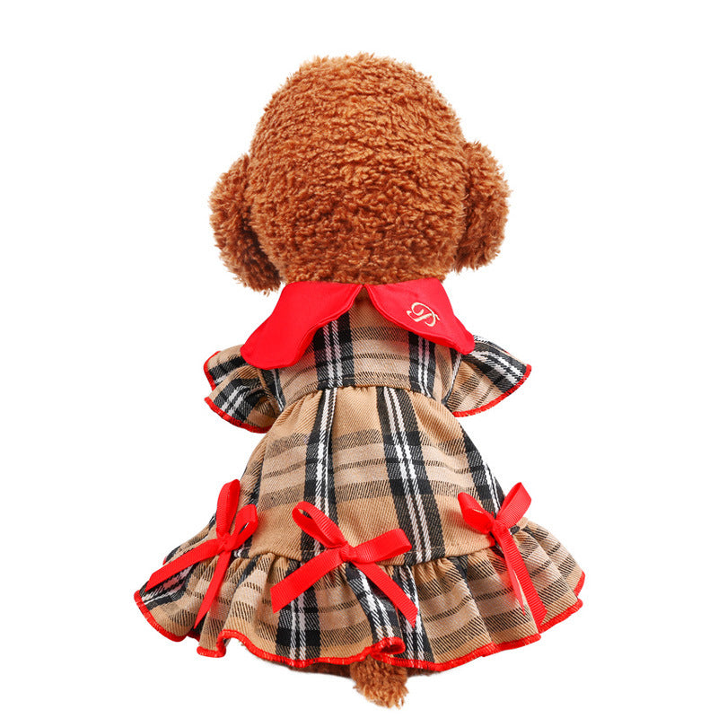 Cute Dog Classic Plaid Princess Skirt Dresses