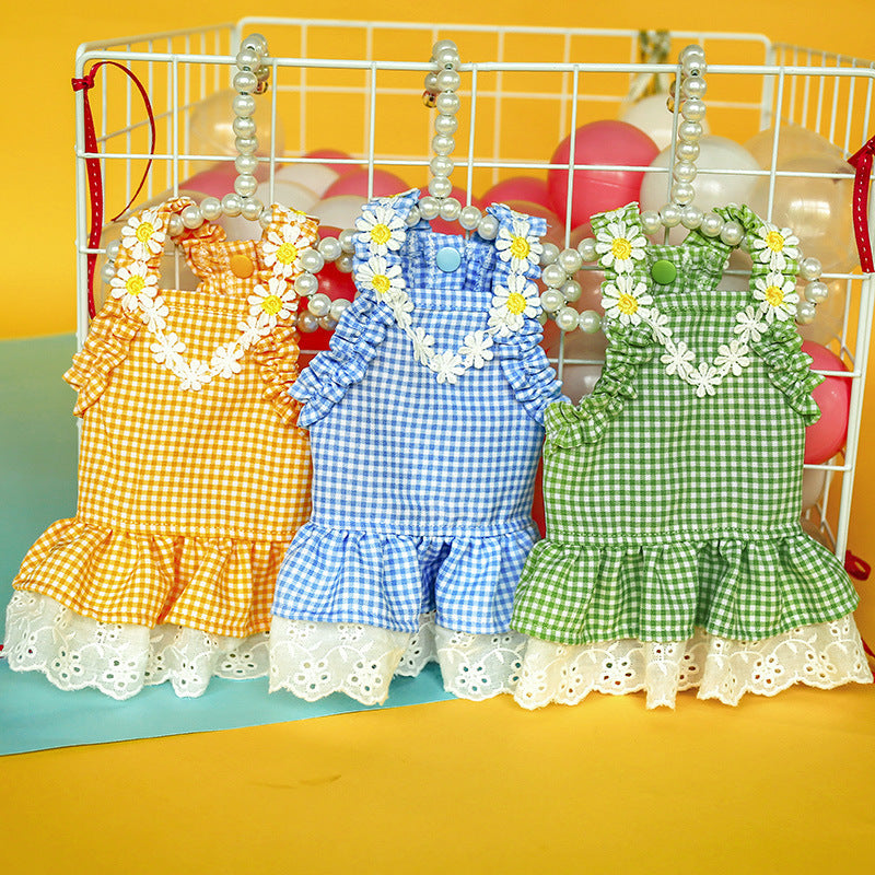 Pet Clothes Plaid Princess Lace Birthday Dresses