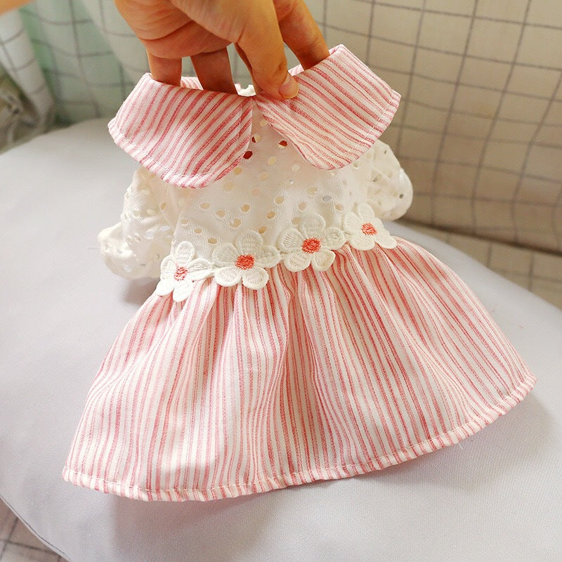 Spring Summer Dog Dress Cute Flower Plaid Skirt