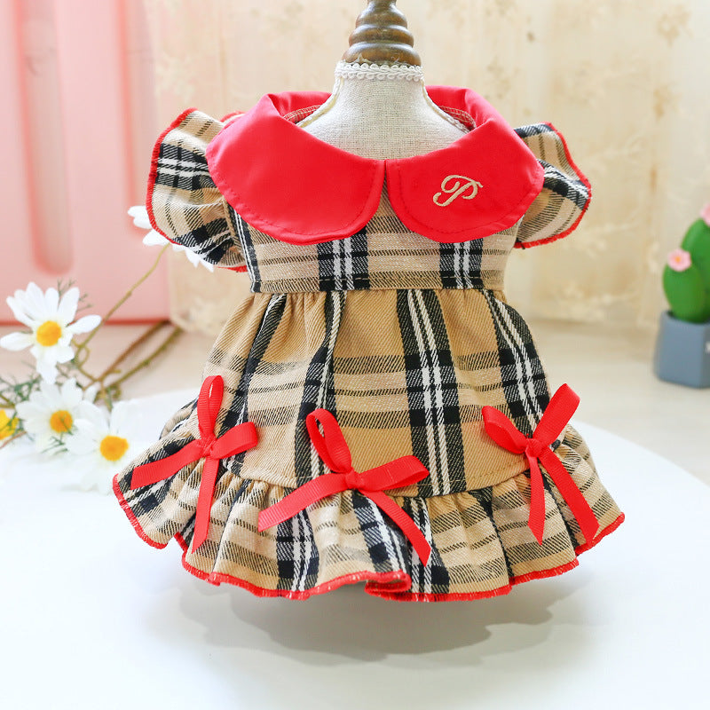 Cute Dog Classic Plaid Princess Skirt Dresses