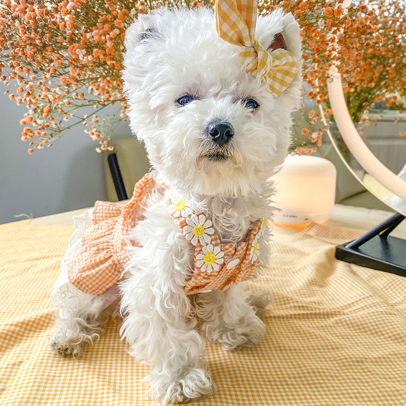 Pet Clothes Plaid Princess Lace Birthday Dresses