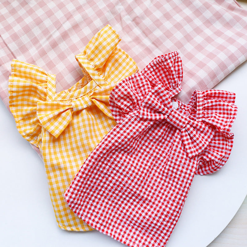 Sweet Beach Red Yellow Plaid Clothes for Puppy