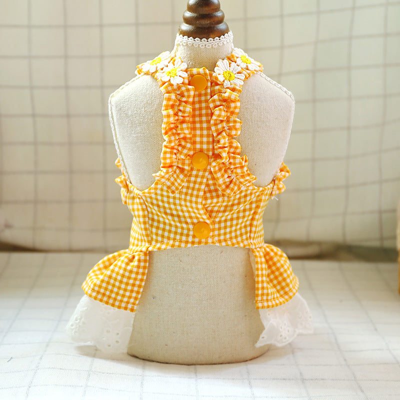 Pet Clothes Plaid Princess Lace Birthday Dresses