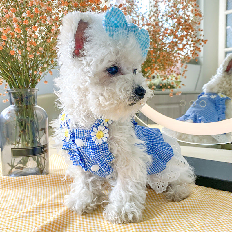 Pet Clothes Plaid Princess Lace Birthday Dresses
