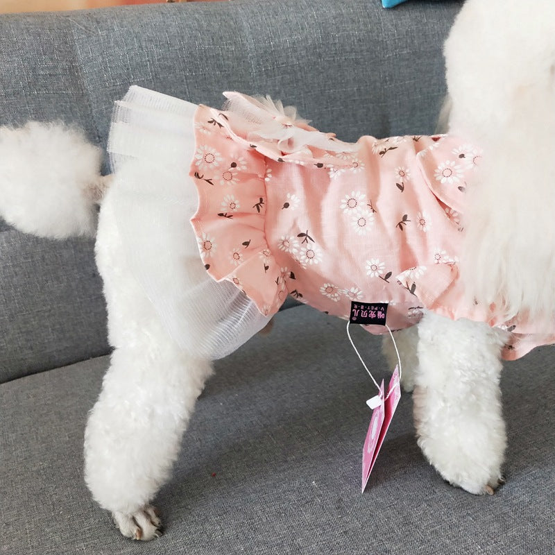 Dog Flower Dress with Bow Tie