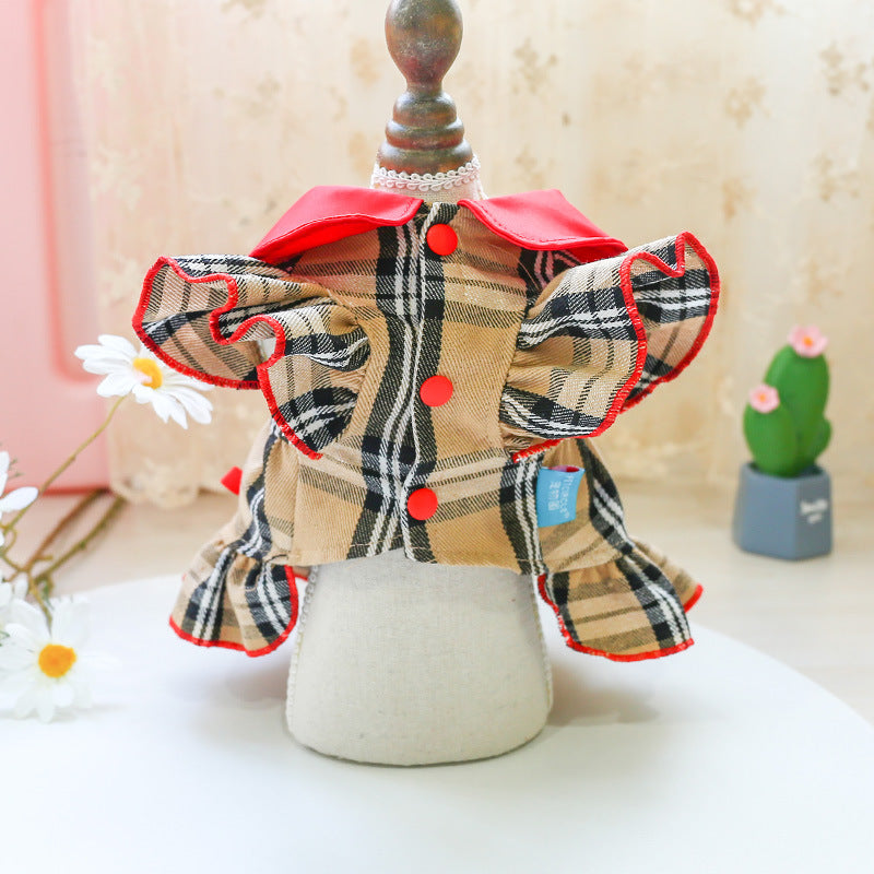 Cute Dog Classic Plaid Princess Skirt Dresses