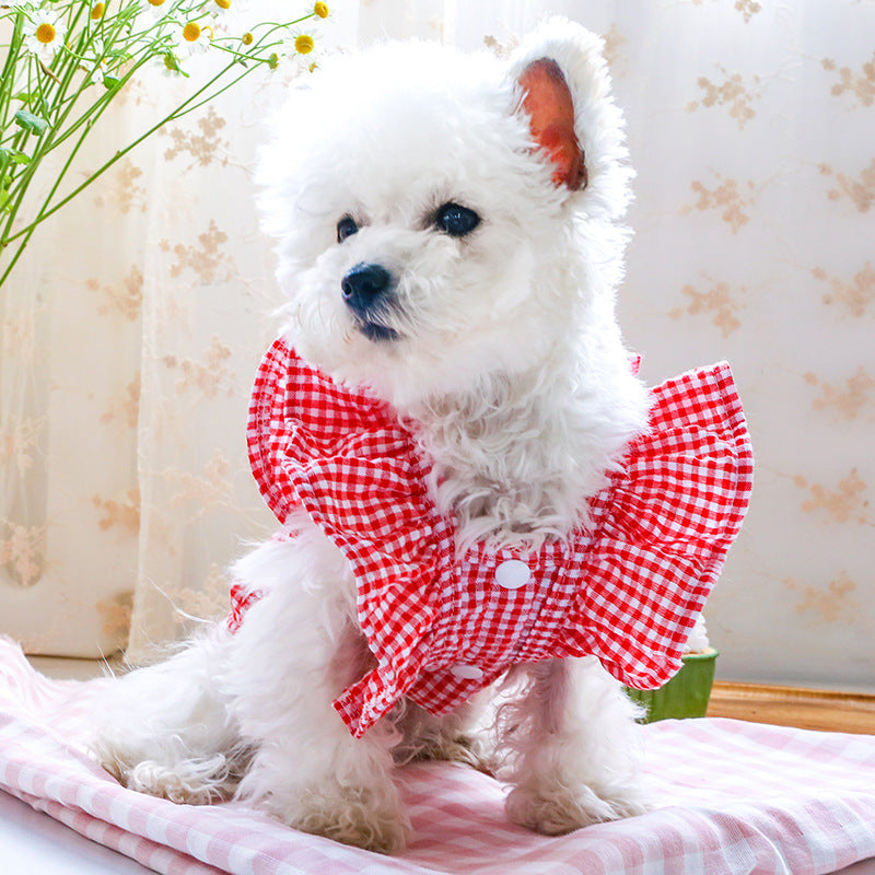 Sweet Beach Red Yellow Plaid Clothes for Puppy