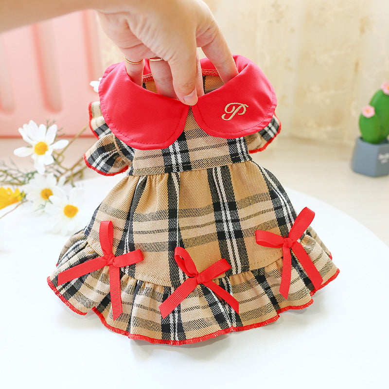 Cute Dog Classic Plaid Princess Skirt Dresses