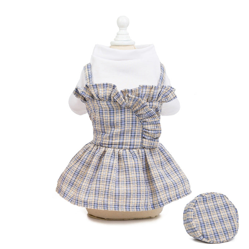 Puppy Plaid Skirt with Hat Party Apparel Outfit
