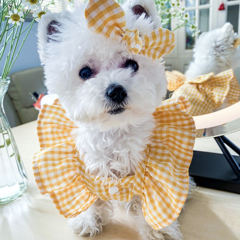 Sweet Beach Red Yellow Plaid Clothes for Puppy