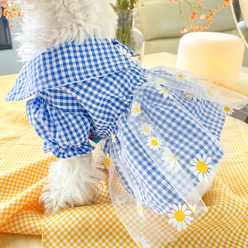 Dog Plaid Flower Wedding Lace Dress