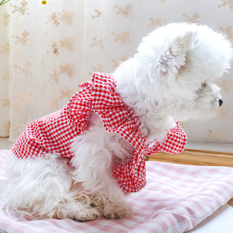 Sweet Beach Red Yellow Plaid Clothes for Puppy
