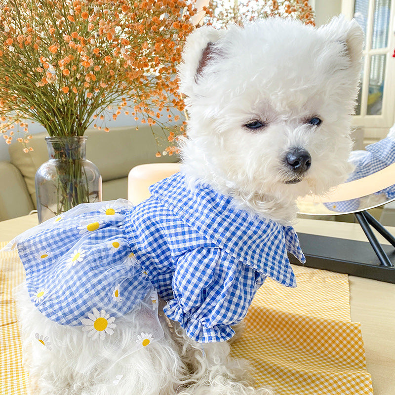 Dog Plaid Flower Wedding Lace Dress