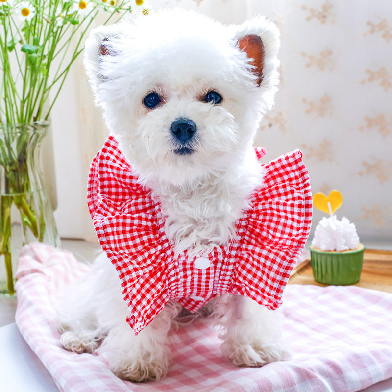 Sweet Beach Red Yellow Plaid Clothes for Puppy