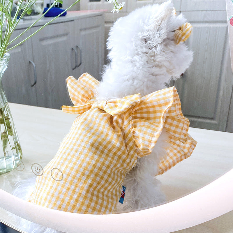Sweet Beach Red Yellow Plaid Clothes for Puppy