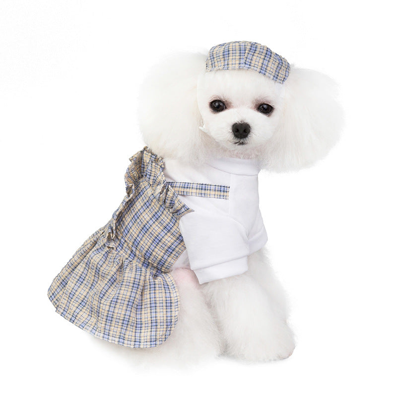 Puppy Plaid Skirt with Hat Party Apparel Outfit