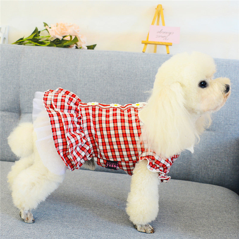 Dog Cute Plaid Floral Princess Dress