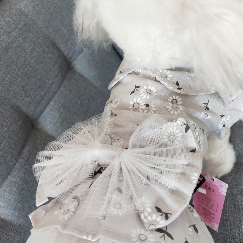 Dog Flower Dress with Bow Tie