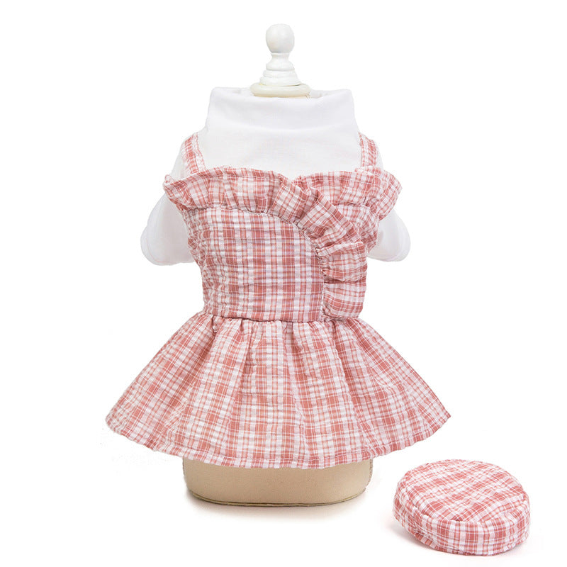 Puppy Plaid Skirt with Hat Party Apparel Outfit