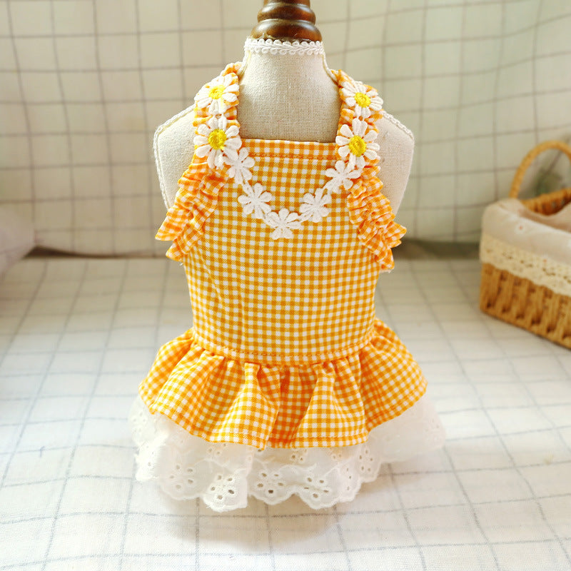 Pet Clothes Plaid Princess Lace Birthday Dresses