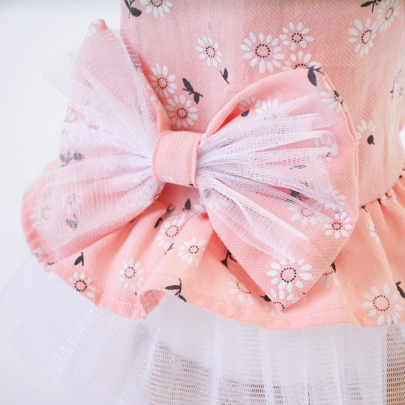Dog Flower Dress with Bow Tie