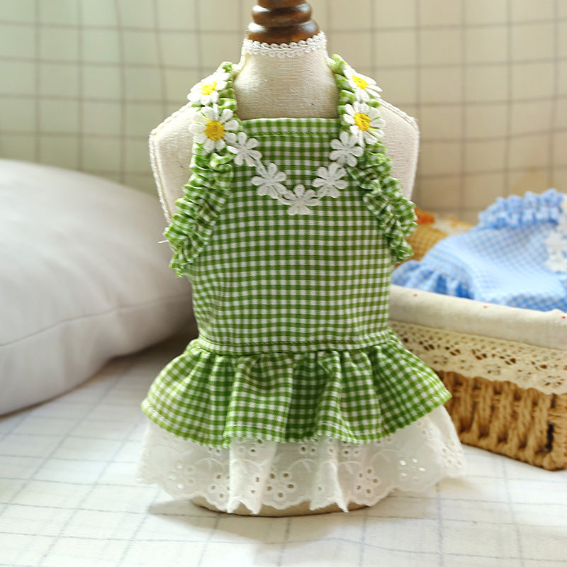 Pet Clothes Plaid Princess Lace Birthday Dresses