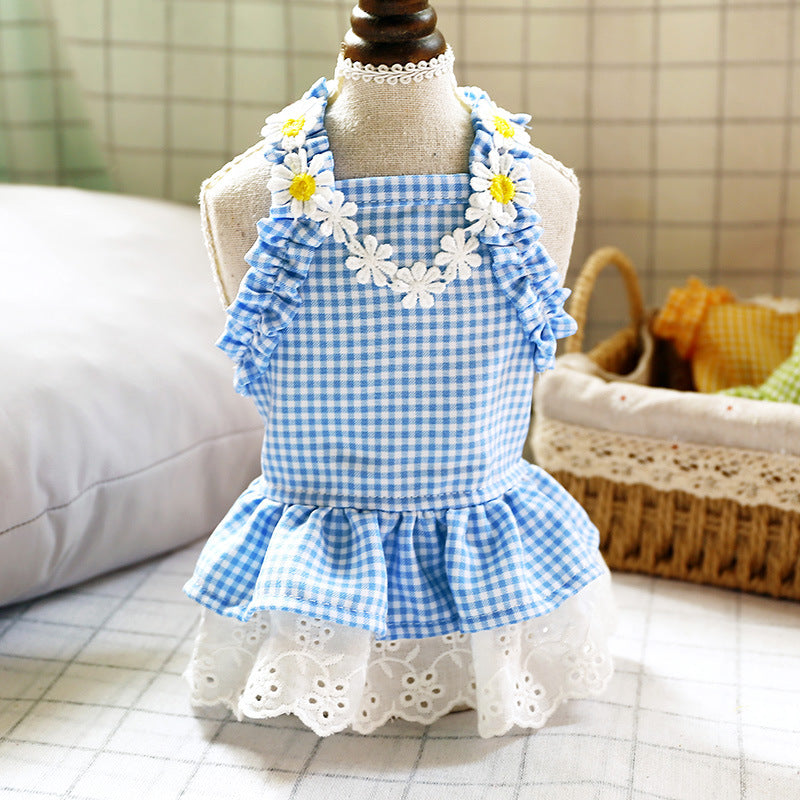 Pet Clothes Plaid Princess Lace Birthday Dresses