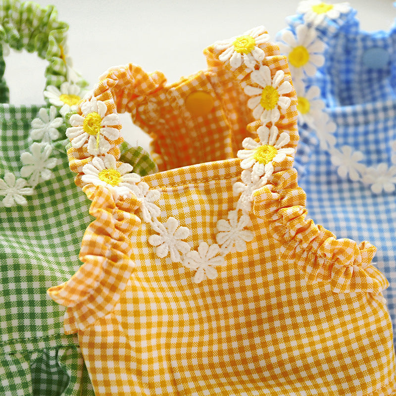 Pet Clothes Plaid Princess Lace Birthday Dresses