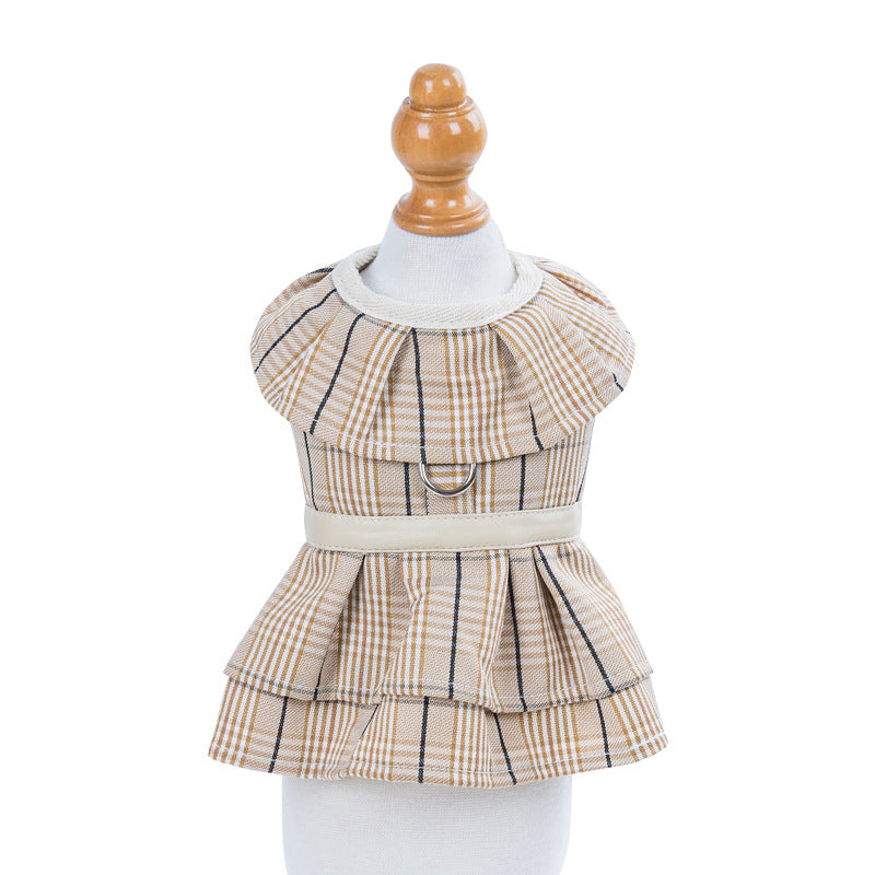 Dog Plaid Dresses Puppy Skirt with Leash