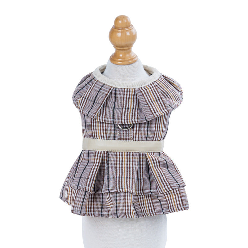 Dog Plaid Dresses Puppy Skirt with Leash
