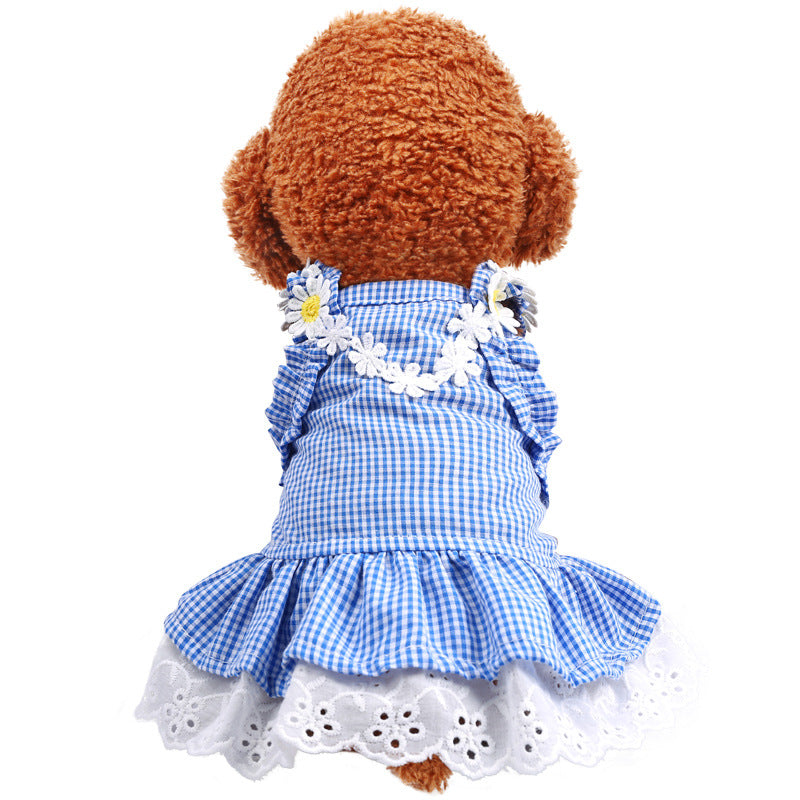 Pet Clothes Plaid Princess Lace Birthday Dresses