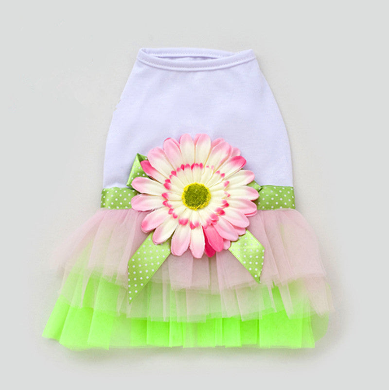 Flower Gauze Dog Dress Bowknot Princess Clothes