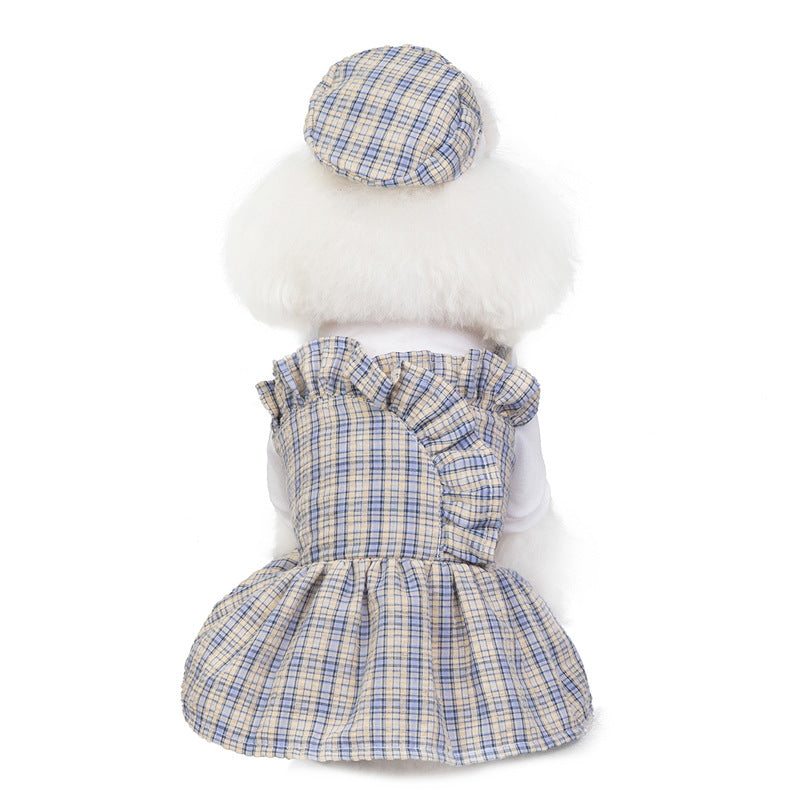 Puppy Plaid Skirt with Hat Party Apparel Outfit