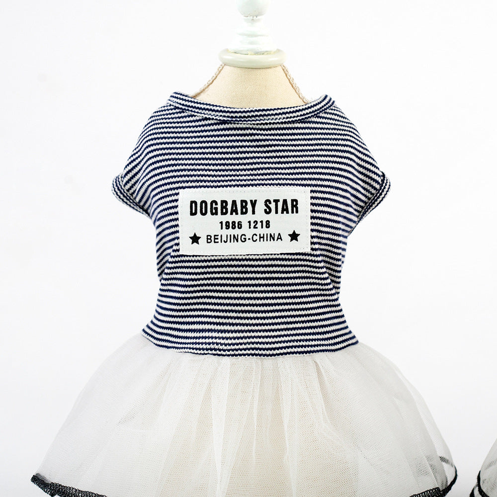 Striped Mesh Dog Dress Princess Skirt