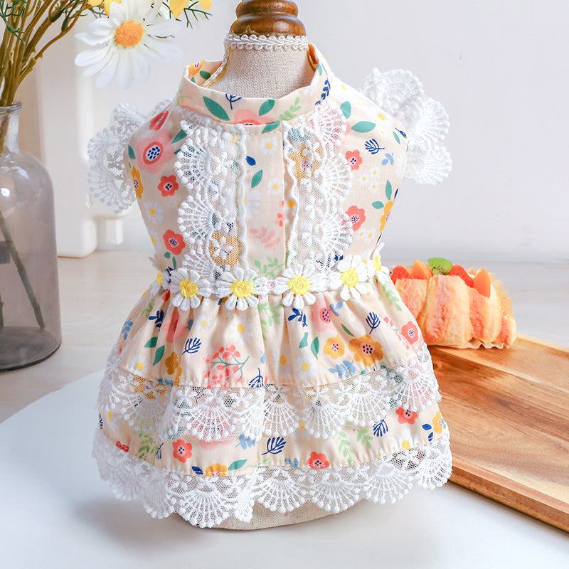Summer Puppy Elegant Flower Lace Dress