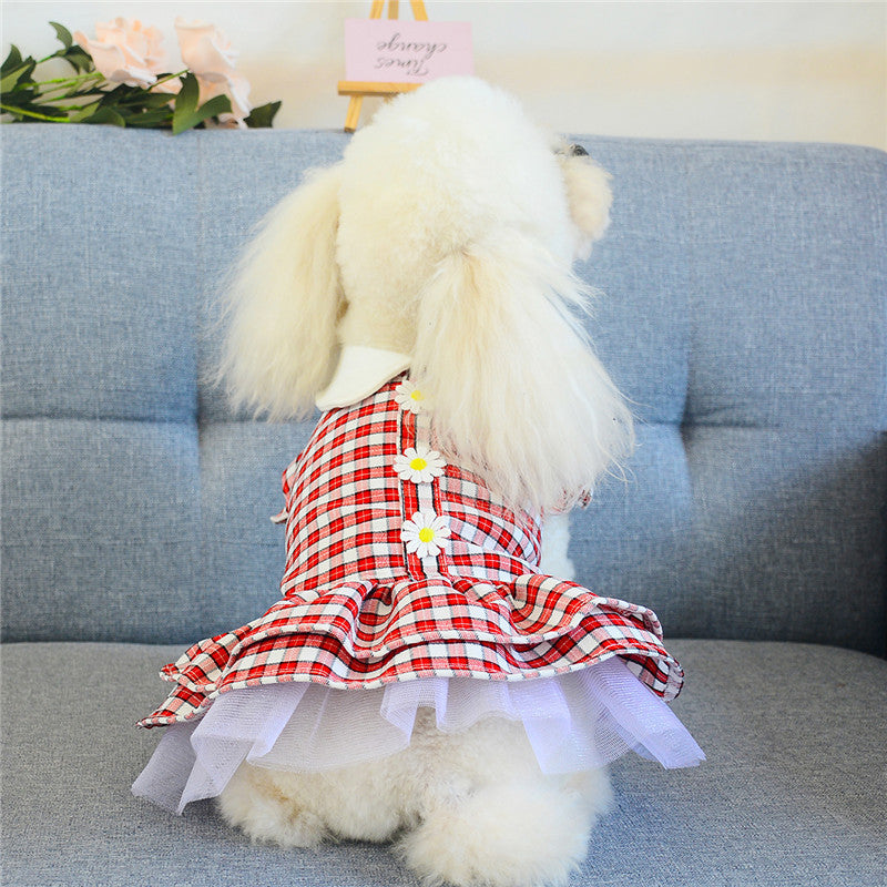 Dog Cute Plaid Floral Princess Dress