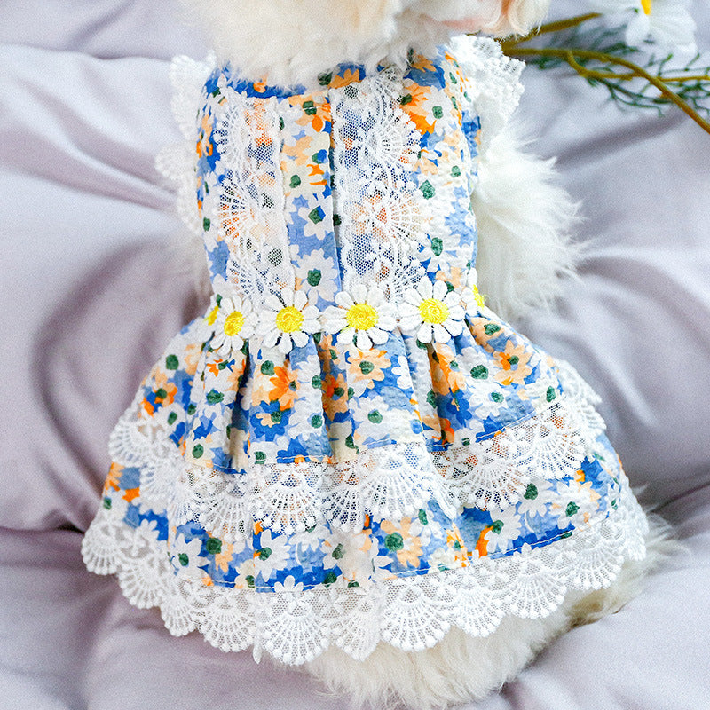 Floral Lace Dress Apparel Pet Clothes